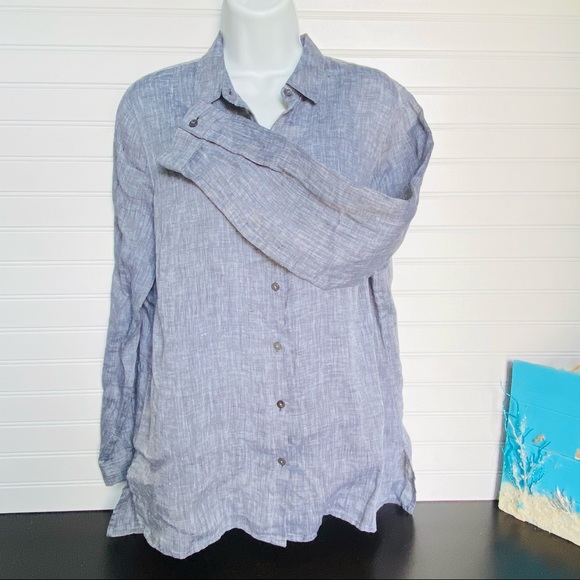 J. Jill Womens Top Blouse Button-Up Shirt Love Linen Gray Small - Picture 1 of 7